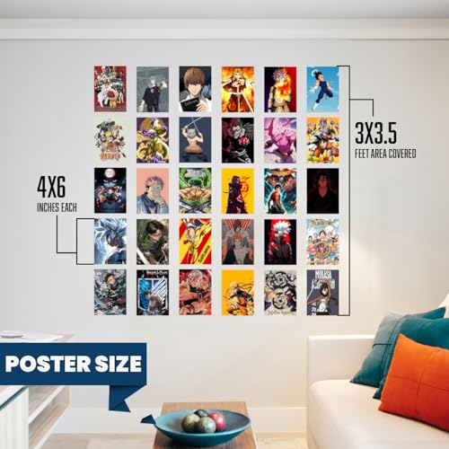Image of Wallgasm Anime Wall Collage Kit - Set of 30, 10cm x 15cm 300 GSM Posters | Dragon Ball Z, Naruto, Death Note, One Piece, Attack on titans | Aesthetic wall decor | Posters For Room Decoration Anime