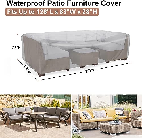 Image of Patio Furniture Covers, Heavy Duty Outdoor Furniture Cover Waterproof, Sectional Sofa Set Covers Table and Chair Set Cover, 128 inchLx83 inchWx28 inchH