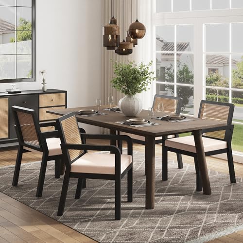 VIEKOS Juego de 6 sillas de comedor de terciopelo de alta calidad, ergonómicas, con respaldo de ratán, patas de madera de goma