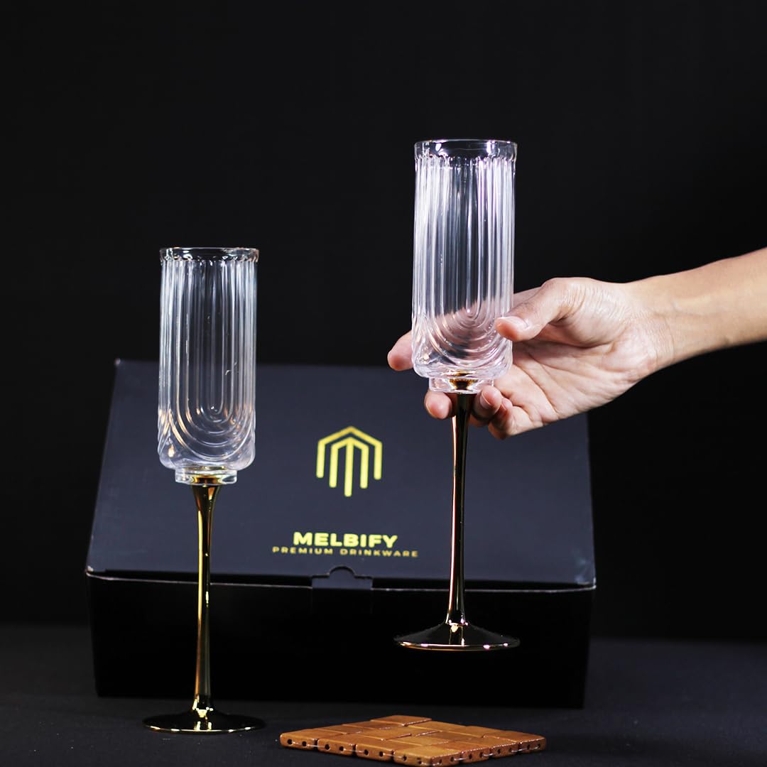 Melbify Wine Golblet Glass | Set of 2 | 250 ml | Crystal WineGlasses | Champagne Flute Glass | Perfect for Couple, Wedding, Anniversary 2