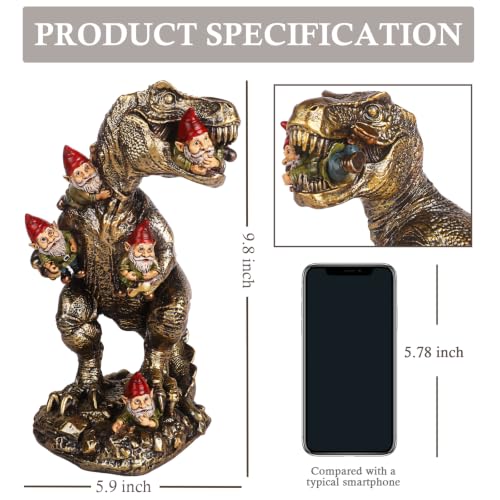 Image of T-Rex Eating Mini Gnome Statue Whimsical Home Decor