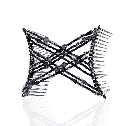 Original Stretch Double Comb for Fine Thin Sleek Straight Hair - Easy & Sturdy Long Lasting Updo's (Black, Medium)
