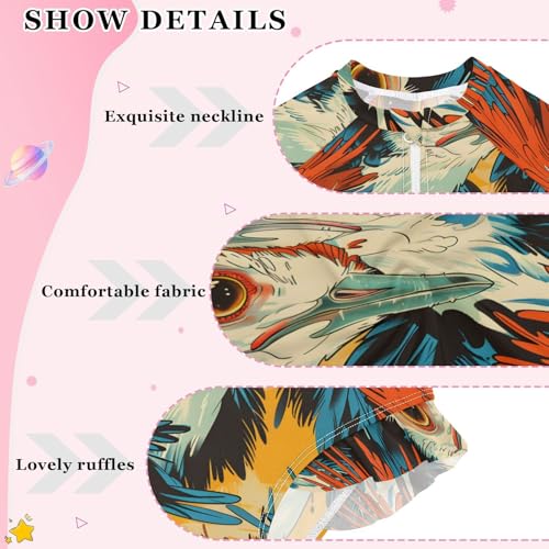 Bold Colorful Secretary Birds Girls Rash Guard Swimsuits Long Sleeve One Pieces Bathing Suit UPF 50+ Zipper Swimwear4