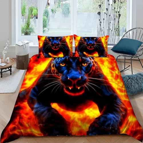 Housse de couette léopard 3D 200x200 cm avec ses taies en microfibre - 3