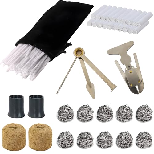 CESFONJER Kit de accesorios para tubos para fumar, empujadores de tubos 3 en 1, 80 limpiadores de tubos y 20 filtros de tubos, 2 tubos y 10 bolas de metal, 2 aldabas de corcho, accesorios para fumar