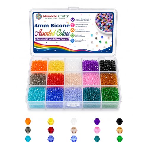 Mandala Crafts Assorted 4mm Bicone Glass Crystal Beads for Crafts Jewelry