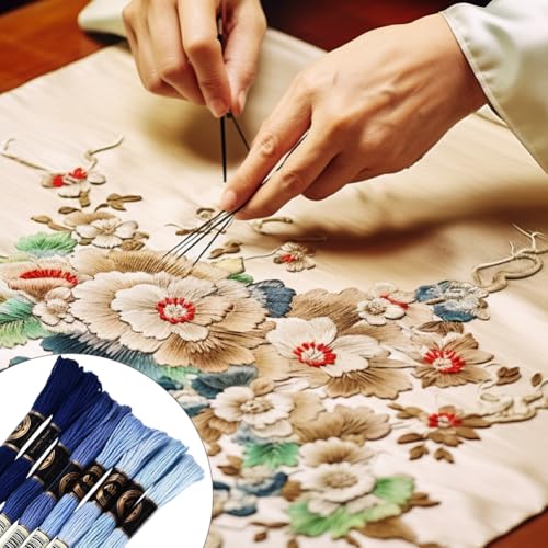 Image of 70 Yards 8 Skeins Gradient 6 Strands Blue Embroidery Thread Variegated Friendship Bracelet Floss Cross Stitch String Polyester Threads Bulk Set for Hand Sewing Making Needlecraft DIY Supply