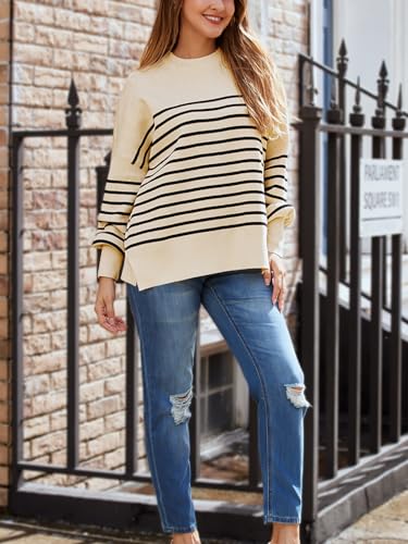 Image of LILLUSORY Women's Oversized Batwing Sweaters 2026 Fall Outfits Trendy Crewneck Knit Side Slit Fashion Pullover Tops