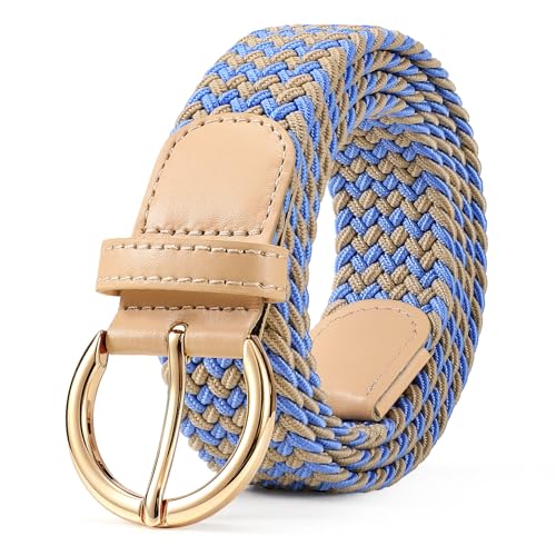 Image of JASGOOD Women Men Braided Woven Elastic Stretch Waist Belt Golf Canvas Fabric Casual Belt for Jeans Pants