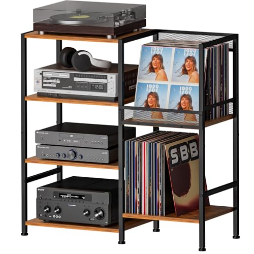 Catálogo de Superficies multimedia . 50 Mesa de soporte para reproductor de discos con soporte de almacenamiento de discos de vinilo, hasta más de 200 álbumes, mesa de consola de gabinete de medios pequeños, torre de...