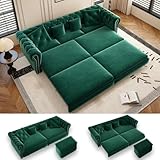 LuxyHoom 89' King Pull Out Sofa Bed, Velvet Chesterfield Sleeper Sofa Couch, 3 in 1 Convertible Tufted Futon Couches with Ottoman for Living Room, Small Space, Apartment, Office, Bedroom, Green