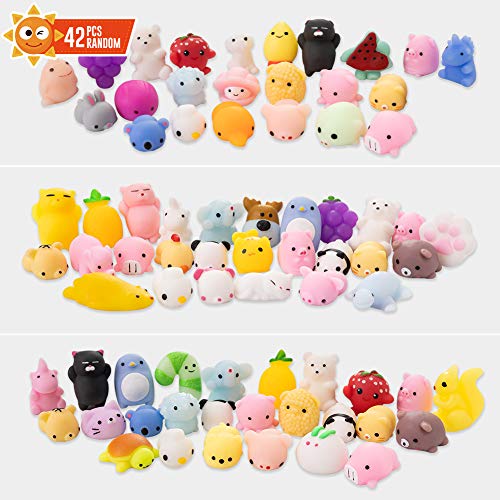 SYYISA Mochi Squishy Toys 42 Pcs Cute Mini Squishy Animal Squishies for Kids, Like Cat Panda Unicorn Seal Bear Fox Rabbit Miniature Novelty Toys Squishy Stress Relief Toys for Adults Birthday, Random