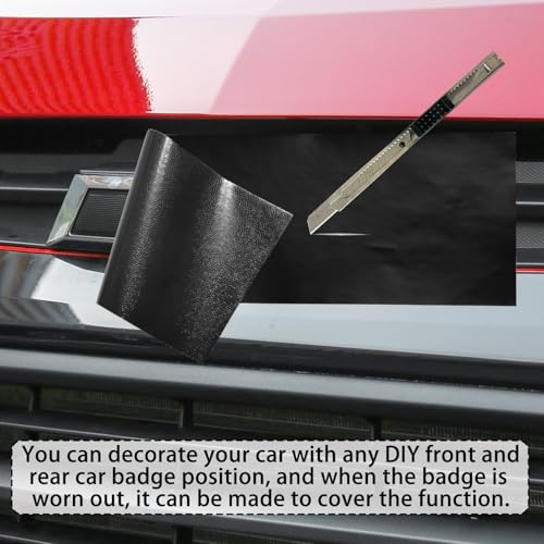 Image of QianBao Compatible with 11.8 inch x 4 inch Chevy Bowtie Emblem Vinyl Wrap Kit with Spatula and Cutter 3 Pcs Universal Logo Overlay Black
