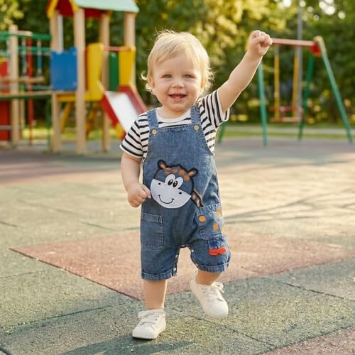 Image of Baby Boy Summer Clothes Toddler Boys Outfits Short Sleeve T-Shirt Cute Cartoon Jumpsuit Overalls 12 Months-4T