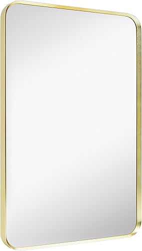 Miniatura 6 de Espejo de montaje en pared para baño, espejo rectangular de tocador rectangular con marco de metal dorado cepillado (20 x 30 pulgadas, dorado)