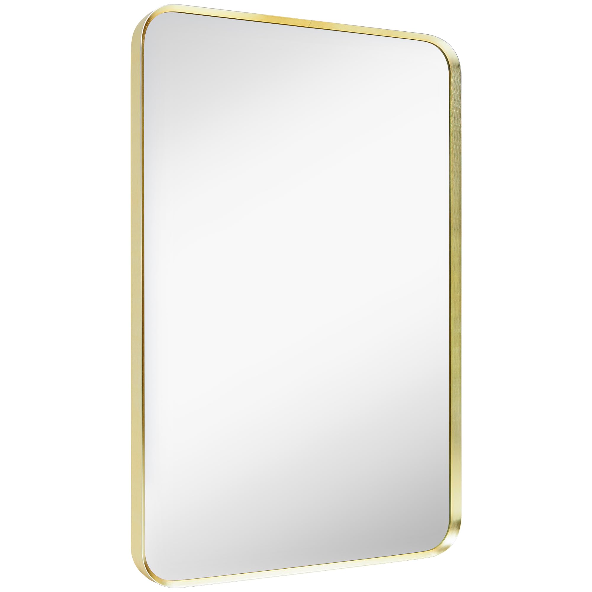 Minuover Wall Mount Mirror for Bathroom, Brushed Gold Metal Framed Rounded Corner Rectangular Vanity Mirror (20" x 30", Gold)