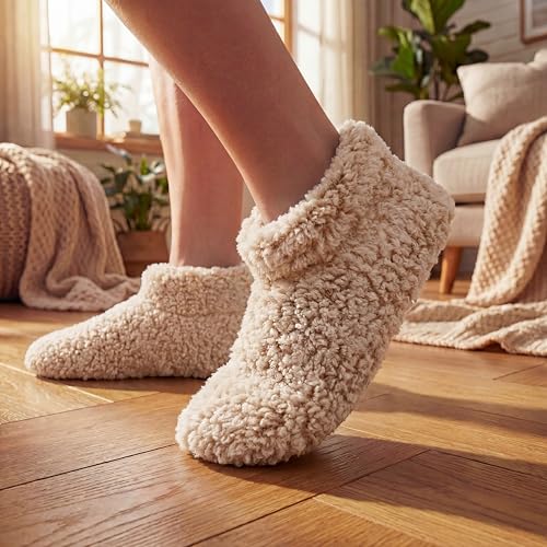 Image of Cozylook Fuzzy Slippers for Women Indoor Soft Sole Slipper Socks | Warm plush feel, non slip grippers, easy step-in, flexible bottom, bedroom and home wear