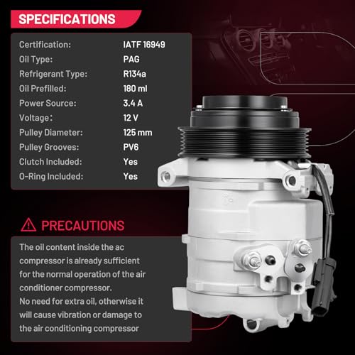 BDFHYK 158346 Air Conditioning A/C Compressor with Clutch Compatible with Chrysler Town & Country V6 4.0L 2008-2010, Compatible with Dodge Grand Caravan V6 4.0L 2008-2010