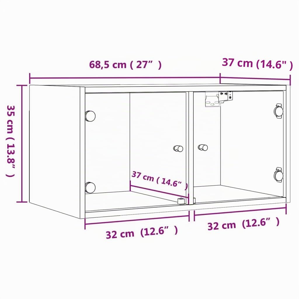 vidaXL Mobili a Muro con Ante in Vetro 2pz Grigio Cemento 68,5x37x35cm