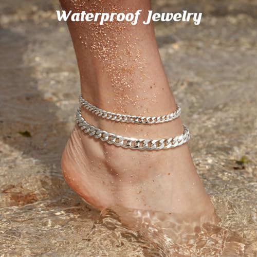 Image of DEARMAY Gold Ankle Bracelets for Women Waterproof, Non Tarnish 14K Gold Plated Beaded Link Chain Anklets, Layered Summer Beach Jewelry Gifts, Dainty Bikini Outfits for Vacation