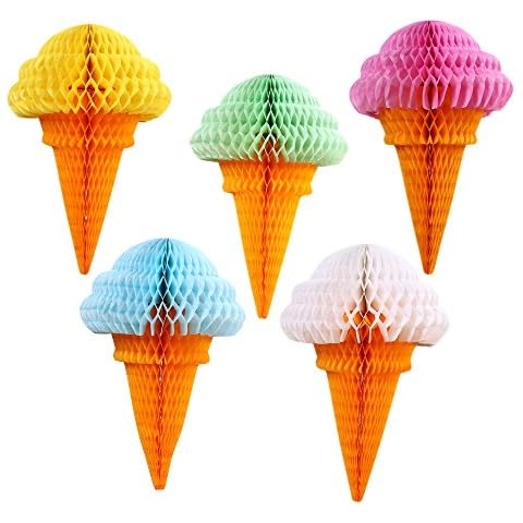 zilue Ice Cream Party Decorations, Hanging Ice Cream Paper Honeycomb Decorations for Birthday Party Baby Shower Two Sweet Party Decor Pack of 5 Mix Cover