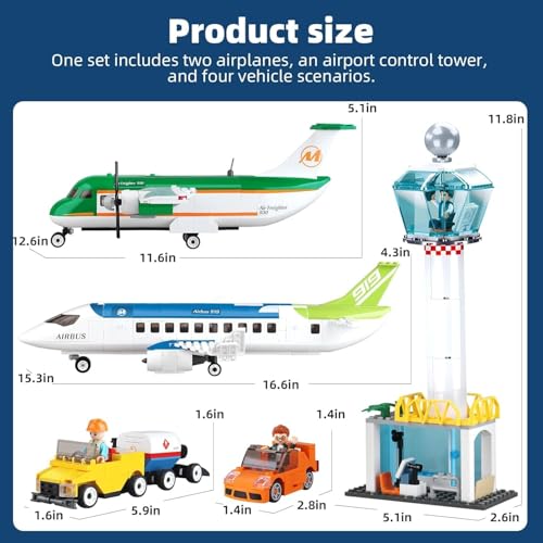 Image of Airport Building Blocks Playset, 731+ PCS Aviation Construction Kit with Pull-Back Luggage Van, Compatible with Major Brands, Safe & Durable, 12-Month Warranty