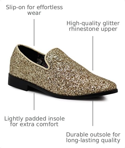 Image of SPK04 Men's Vintage Glitter Dress Loafers Slip On Shoes Classic Tuxedo Dress Shoes