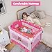BABY JOY 4 in 1 Pack and Play with Canopy, Portable Baby Playard with Bassinet, Double-Layer Baby Crib, Wheels & Brake, Foldable Baby Girl Pink Princess Bassinet from Newborn to Toddler