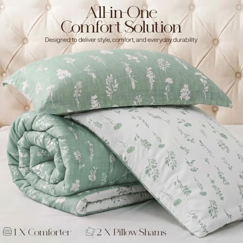 Image of Utopia Bedding 3 Pc Queen Comforter Set, Printed Comforter, Meadow Mist | Comforter Set Includes Comforter (88x88) Inches, 2 Shams (20x26) Inches. Soft Microfiber Down Alternative, Machine Washable.