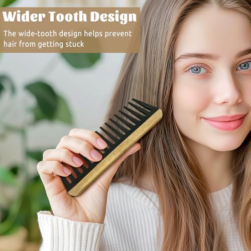 Peine de dientes anchos de bambú para cabello rizado y grueso miniatura 3