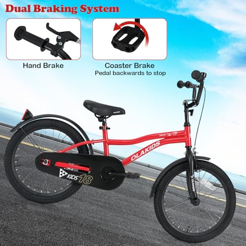 Image of Olakids Kids Bike, 12 14 16 18 Inch Toddlers Bike with Training Wheels Safety Bell Adjustable Seat and Handlebar, Handbrake and Coaster Brake, Children's Bicycle for Boys Girls