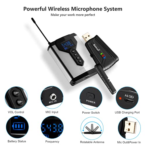 Bietrun Wireless Microphones For Computer, Usb Headset/Lapel Lavalier Microphone Uhf Wireless Microphone System With Usb Receiver For Pc/Desktop, Plug&Play, For Zoom, Meeting, Podcasting, Recording #TOP6