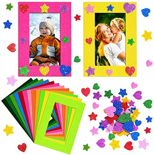 Jetec 24 Pieces Colorful Felt Photo Frames Holiday Picture Frames and 50 Pieces Colorful Glitter Foam Stickers for Home, School and Office Decoration,12 Colors, 4 x 6 Photos