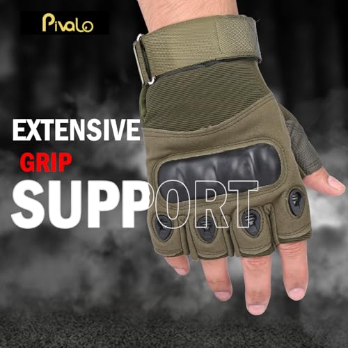 Image of Pivalo Half Finger Bike Riding Gloves with Strong Protective Shells Anti-Skid Surface Breathable Material Glove for Motorcycle Cycling Climbing Mountaineering (Military Green, L)