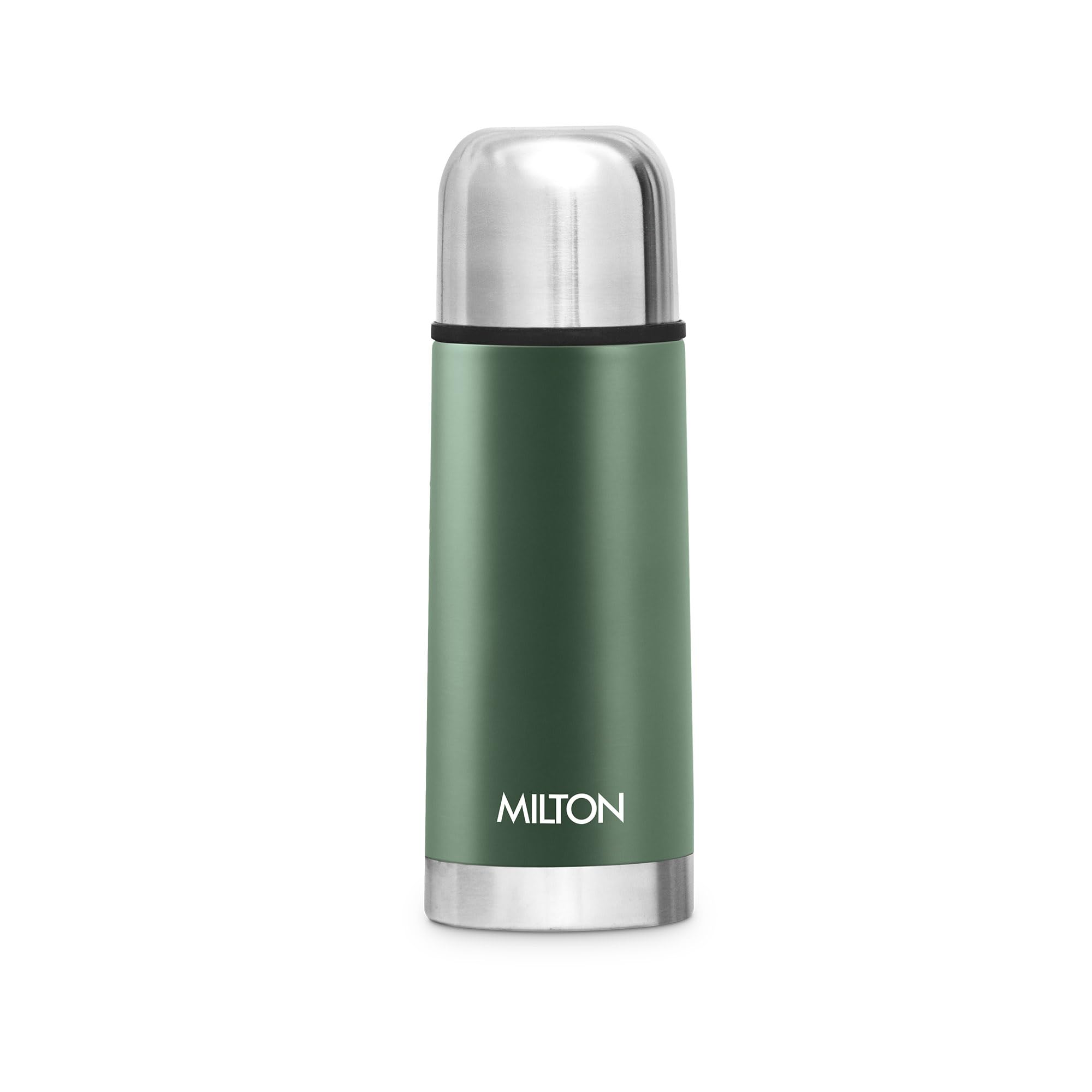 Milton Eco-Flip 350 Thermosteel Double Walled Vacuum Insulated Thermos Flask, 350 ml, 24 Hr Hot and Cold I Leak Proof Lid, ISI Certified I Vacuum Insulated I for Office, Gym, School I Green