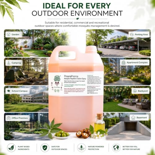 Image of Natural Mosquito Repellent Spray 5L | Plant Based DEET Free Outdoor Protection | Baby & Pet Safe | Natural Essential Oils | Biodegradable Formula | Garden Parking Camping Outdoor Use
