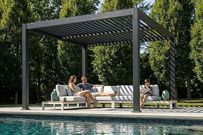 Patio Kingdom 10' x 13' Louvered Pergola Outdoor Aluminum Pergola Kit with Adjustable Roof, All-Weather Metal Gazebo with Drainage System for Patio, Deck, Garden and Backyard Shade, Gray