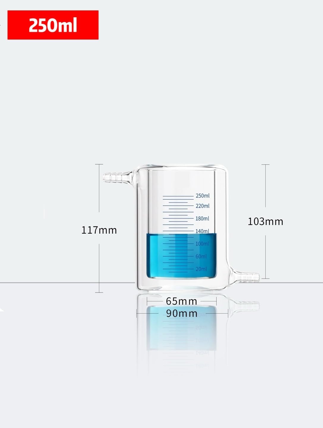 Szklana zlewka z podziałką, Zlewki ze szkła borokrzemowego, dwuścienne, z podwójną podziałką, 50–1000 ml(250ml)