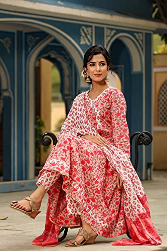 Image of Vaamsi Women's Pure Cotton Floral Printed Anarkali Kurta Set With Dupatta | kurta sets for woman