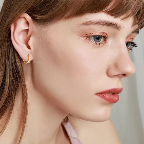Gacimy Gold Huggie Earrings for Women 14K Real Gold Plated, Small Cubic Zirconia Cartilage Hoop Earrings Cuffs for Women4