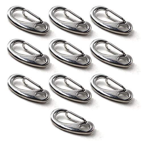 Flomore 40mm Climbing Carabiner Clip 304 Stainless Steel Spring Snap Hooks Nonlocking Keychain (Pack of 10)