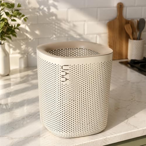 Image of Kriva Plastic Square Open Top Trash Can | 12L Garbage Container Wastebasket | Large Capacity Hollow Dustbin for Bathroom, Kitchen, Office, Laundry, Kids & Dorm (White)