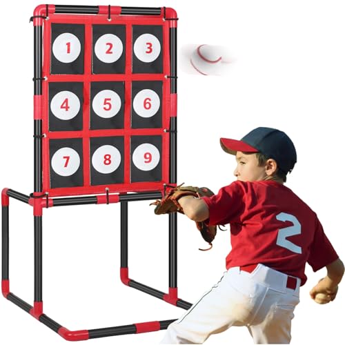Baseball Strike Zone Target for Plastic Balls Pitching Training Strike Zone Target with Pockets 3 Level Height Adjustable with Ground Nails, Carry Bag