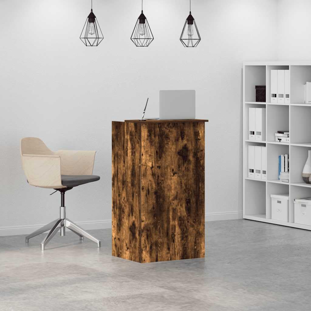 Banco reception in legno multistrato rovere fumo 55x50x103,5 cm con ripiano integrato e cassetto, mobile ufficio versatile per studio, postazione lavoro, smartworking, sala attesa