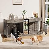 GarveeLife Double Dog Crate Furniture with Storage – 78.7' Large Indoor Kennel with 2 Drawers & 3 Shelves, Pet Crate TV Stand for Medium/Large Dogs, Gray