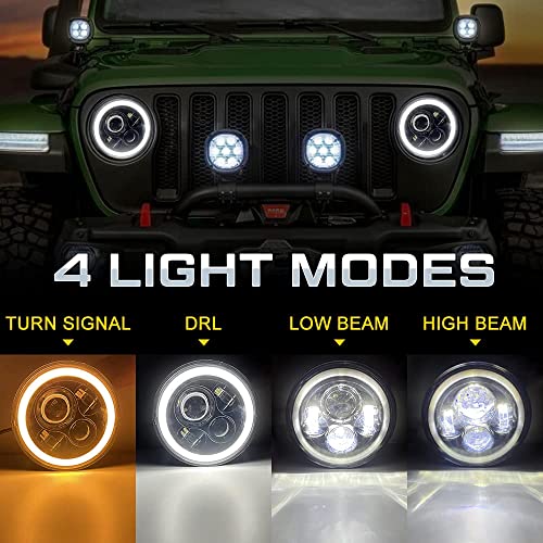 7 Pulgadas Halo Faros Delanteros LED 300W Angel Eye DRL señal de giro ámbar Haz alto / bajo 6000K + 3000K para Jeep Wrangler LJ TJ CJ JK Hummer H1 H2 Land Rover (Pack of 2)