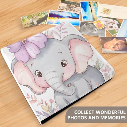 Álbum de Fotos Autoadhesivo con Cubierta de Cuero Sintético, Diseño de Elefante y Flores Moradas, para Álbum DIY, Bodas, Aniversarios y Recuerdos Familiares miniatura 5