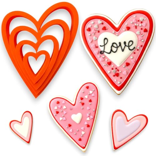 Premium Heart Cookie Cutter Set – 4 Piece Professional Plastic Set (1', 2', 3', 4') – Durable Heart Shapes For Cookies, Fondant & Pastry – Slim Design For Precision Cutting Dishwasher Safe