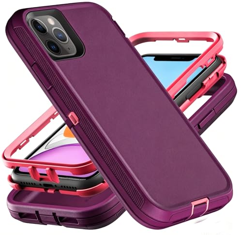 Coque iPhone 11 Pro Max antichoc robuste 3 en 1 vin rose