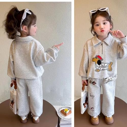 New for 2025 Girls Autumn 2 Piece Outfits Half Zip Lapel Collar Long Sleeve Sweatshirt Sweatpant Tracksuit Sets2